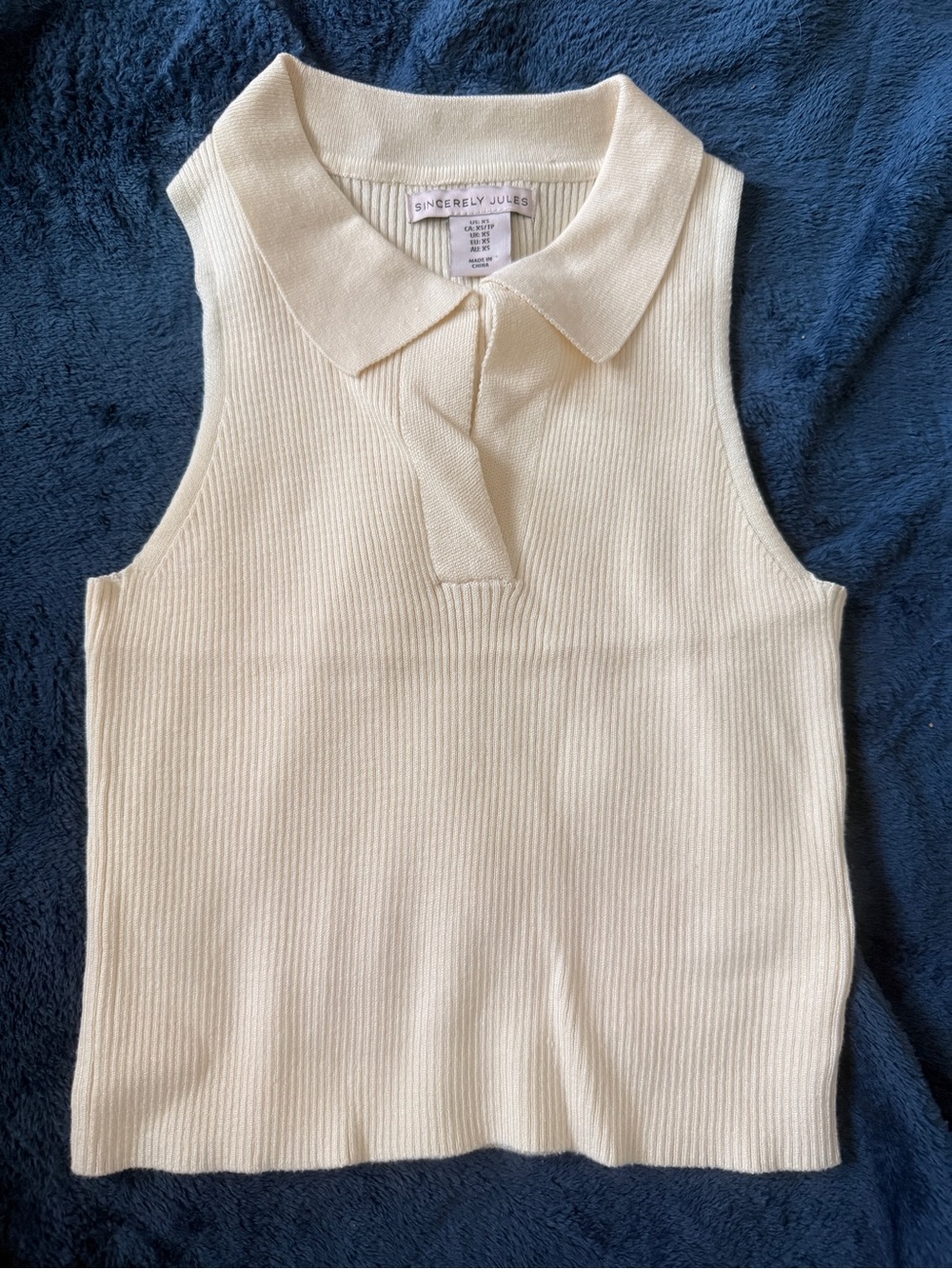 Sincerly Jules Ivory Ribbed Sleeveless Polo Tank